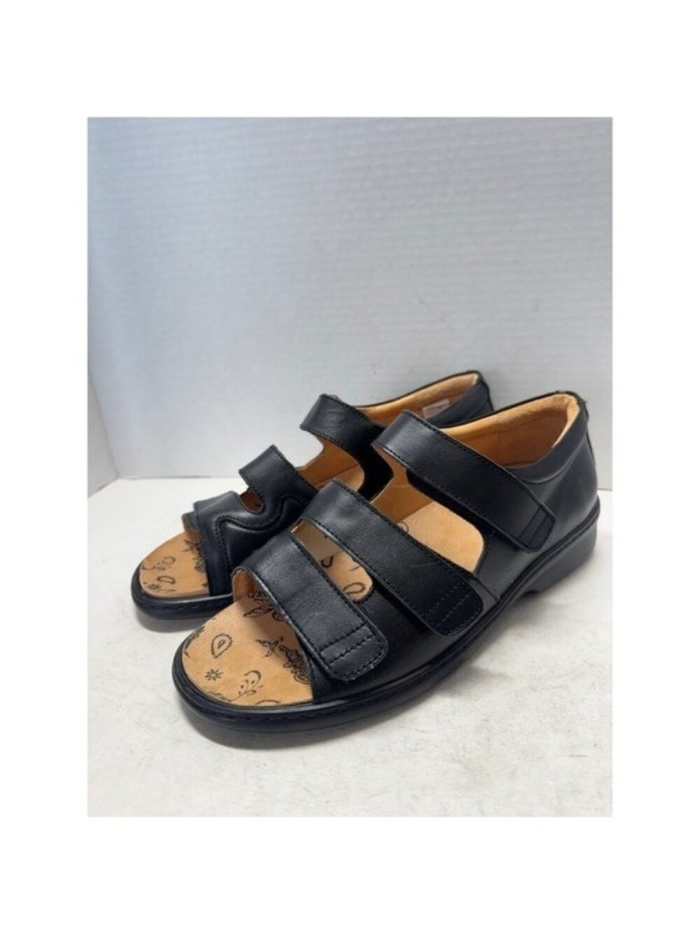 Portofino Black Leather Triple Strap Comfort Sandals Made in Spain Size 40 9